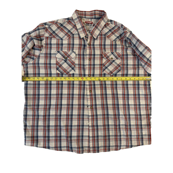 Wrangler Shirt Mens 3XL Pearl Snap Red Blue Plaid Long Sleeve Western Cowboy - Picture 4 of 6